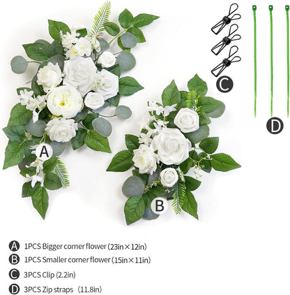 (Pack of 2 Artificial Flowers Decorations, Wedding Flowers, Wedding, Banquet, Party, Reception Entrance Welcome Sign and Background Decoration(White)