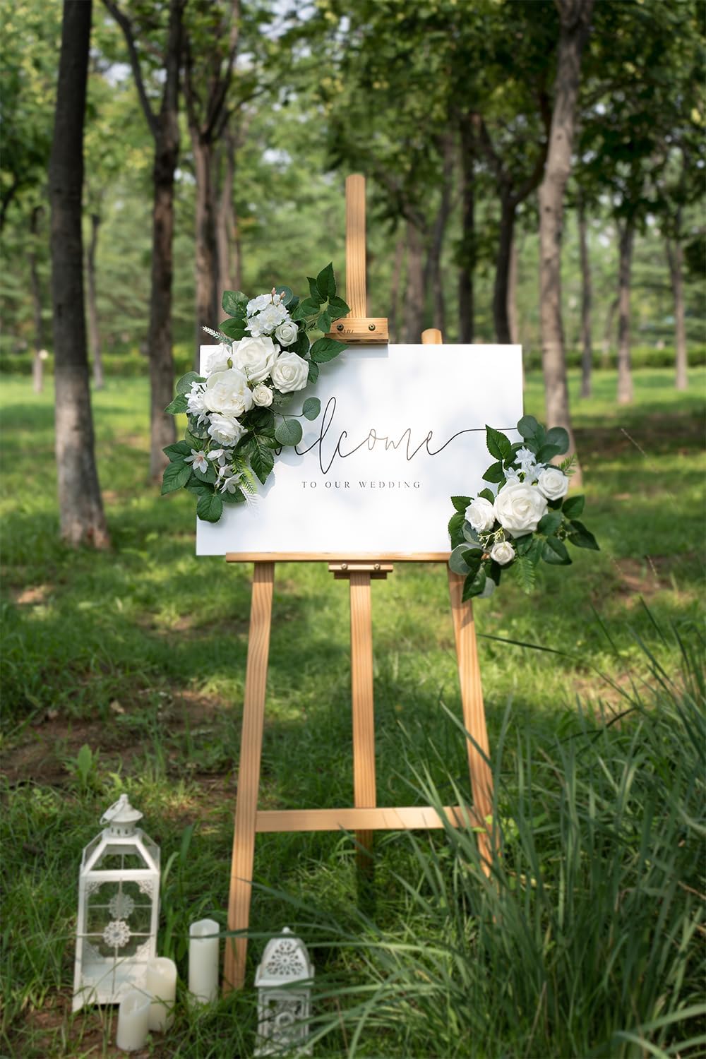 (Pack of 2 Artificial Flowers Decorations, Wedding Flowers, Wedding, Banquet, Party, Reception Entrance Welcome Sign and Background Decoration(White)