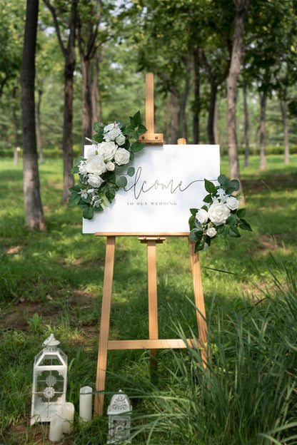 (Pack of 2 Artificial Flowers Decorations, Wedding Flowers, Wedding, Banquet, Party, Reception Entrance Welcome Sign and Background Decoration(White)