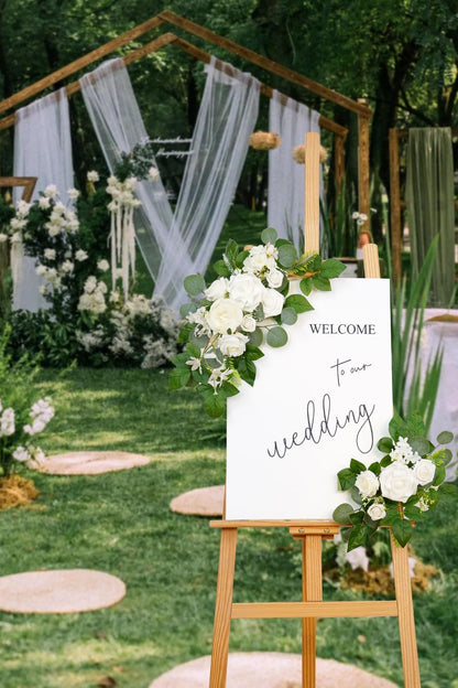 (Pack of 2 Artificial Flowers Decorations, Wedding Flowers, Wedding, Banquet, Party, Reception Entrance Welcome Sign and Background Decoration(White)
