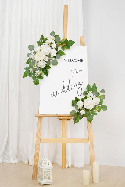 (Pack of 2 Artificial Flowers Decorations, Wedding Flowers, Wedding, Banquet, Party, Reception Entrance Welcome Sign and Background Decoration(White)
