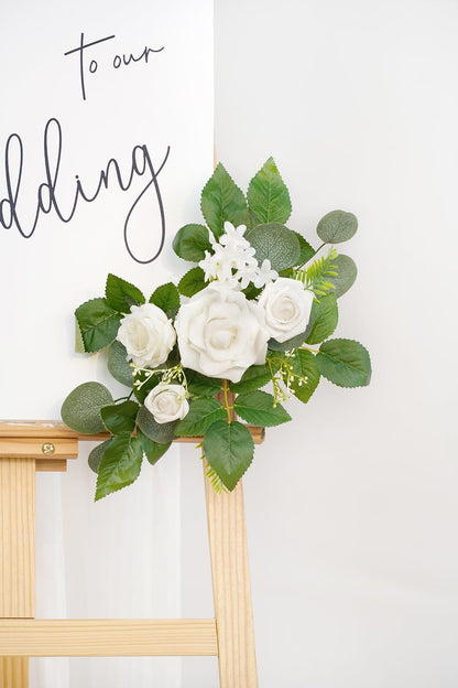 (Pack of 2 Artificial Flowers Decorations, Wedding Flowers, Wedding, Banquet, Party, Reception Entrance Welcome Sign and Background Decoration(White)