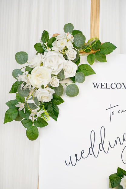 (Pack of 2 Artificial Flowers Decorations, Wedding Flowers, Wedding, Banquet, Party, Reception Entrance Welcome Sign and Background Decoration(White)