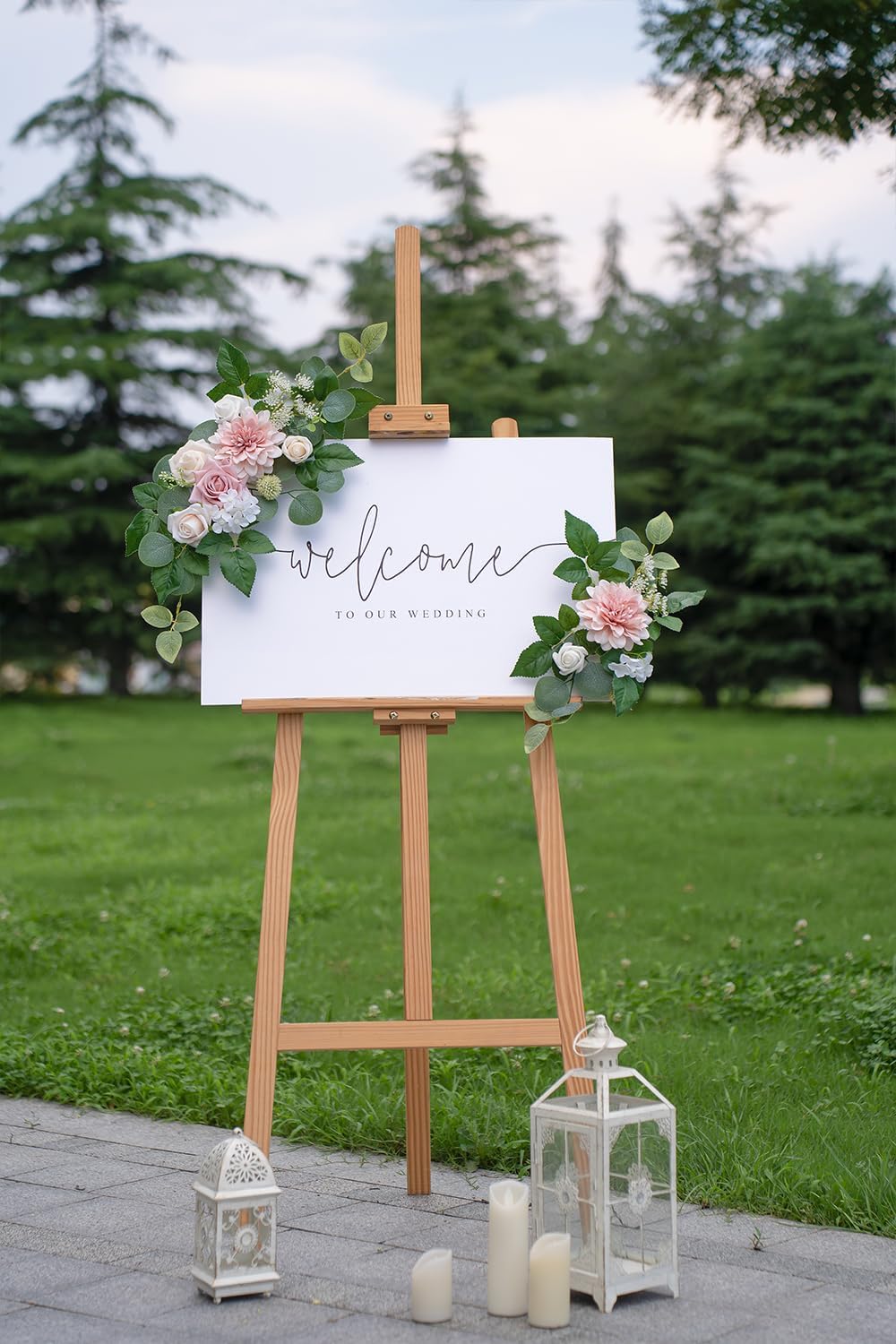(Pack of 2 Artificial Flowers Decorations, Wedding Flowers, Wedding, Banquet, Party, Reception Entrance Welcome Sign and Background Decoration(White)