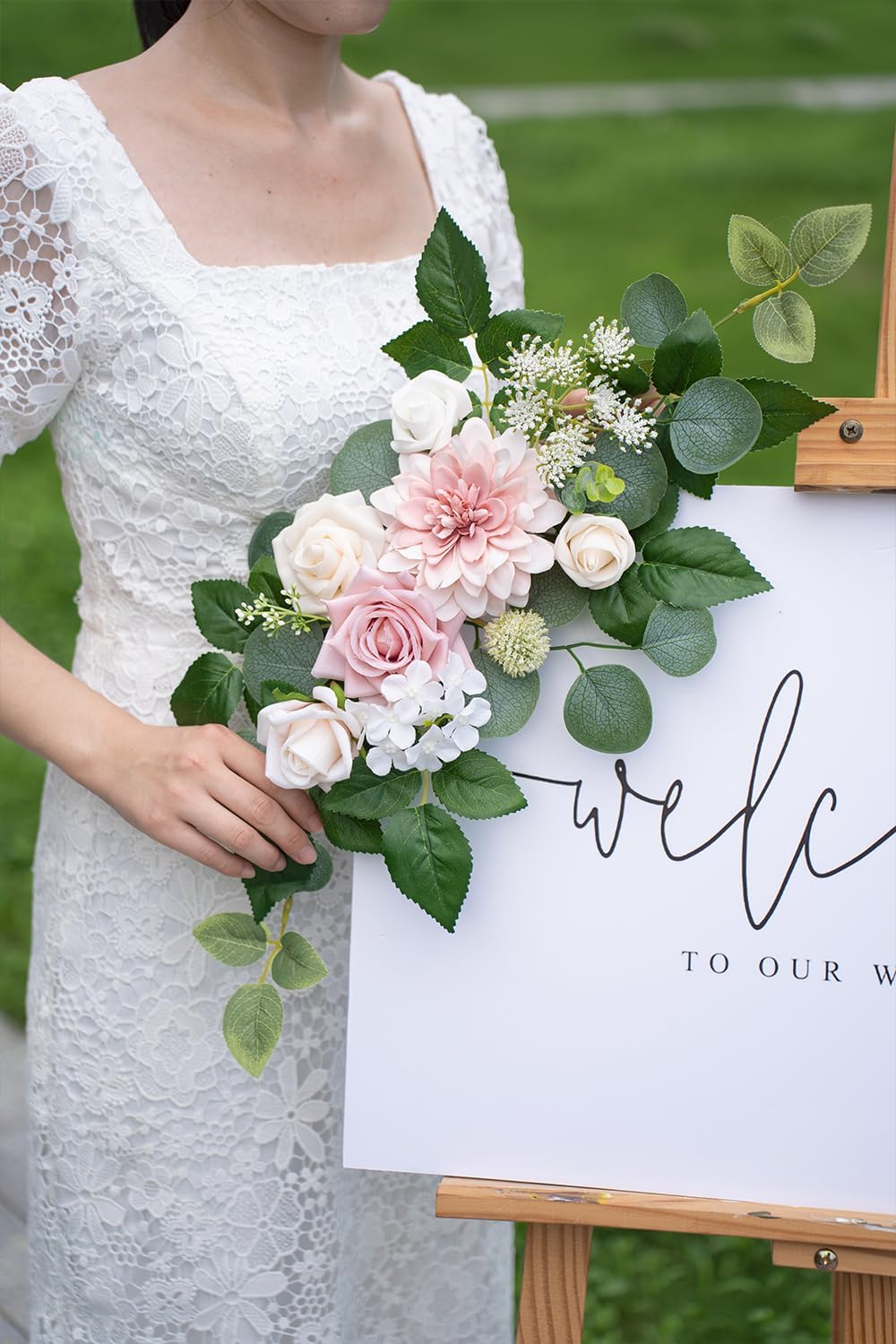 (Pack of 2 Artificial Flowers Decorations, Wedding Flowers, Wedding, Banquet, Party, Reception Entrance Welcome Sign and Background Decoration(White)
