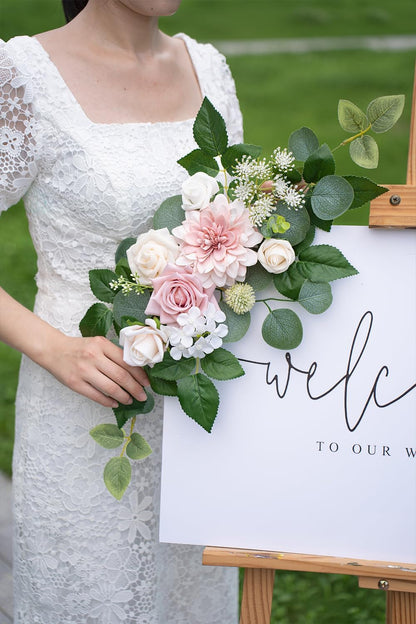 (Pack of 2 Artificial Flowers Decorations, Wedding Flowers, Wedding, Banquet, Party, Reception Entrance Welcome Sign and Background Decoration(White)