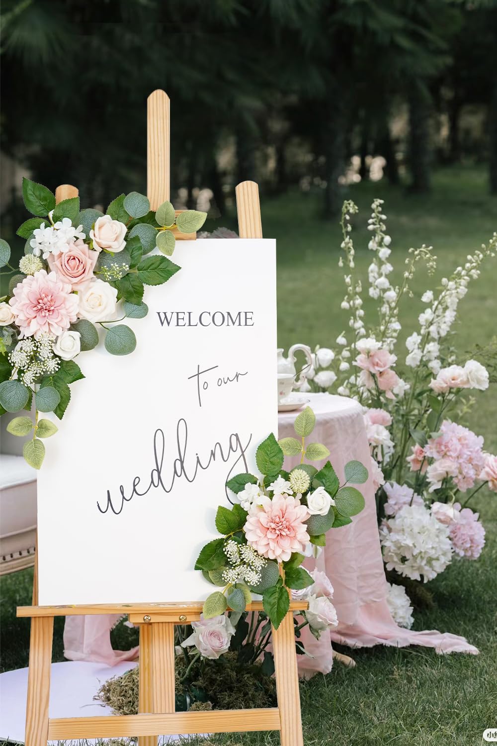 (Pack of 2 Artificial Flowers Decorations, Wedding Flowers, Wedding, Banquet, Party, Reception Entrance Welcome Sign and Background Decoration(White)