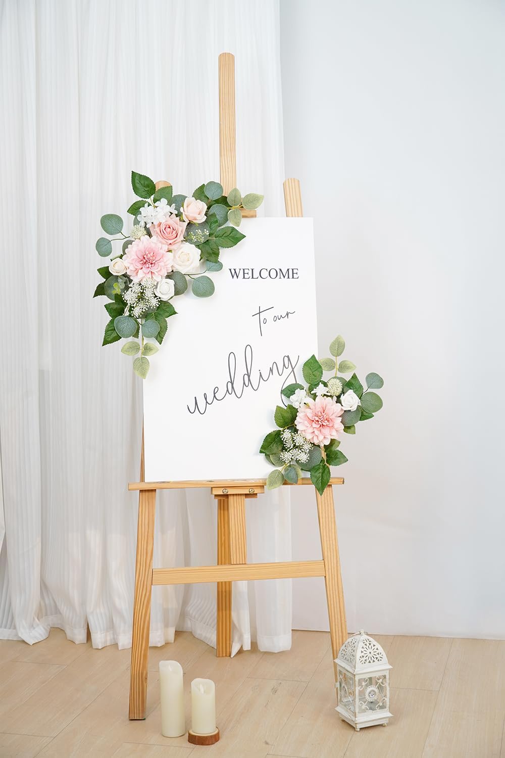 (Pack of 2 Artificial Flowers Decorations, Wedding Flowers, Wedding, Banquet, Party, Reception Entrance Welcome Sign and Background Decoration(White)