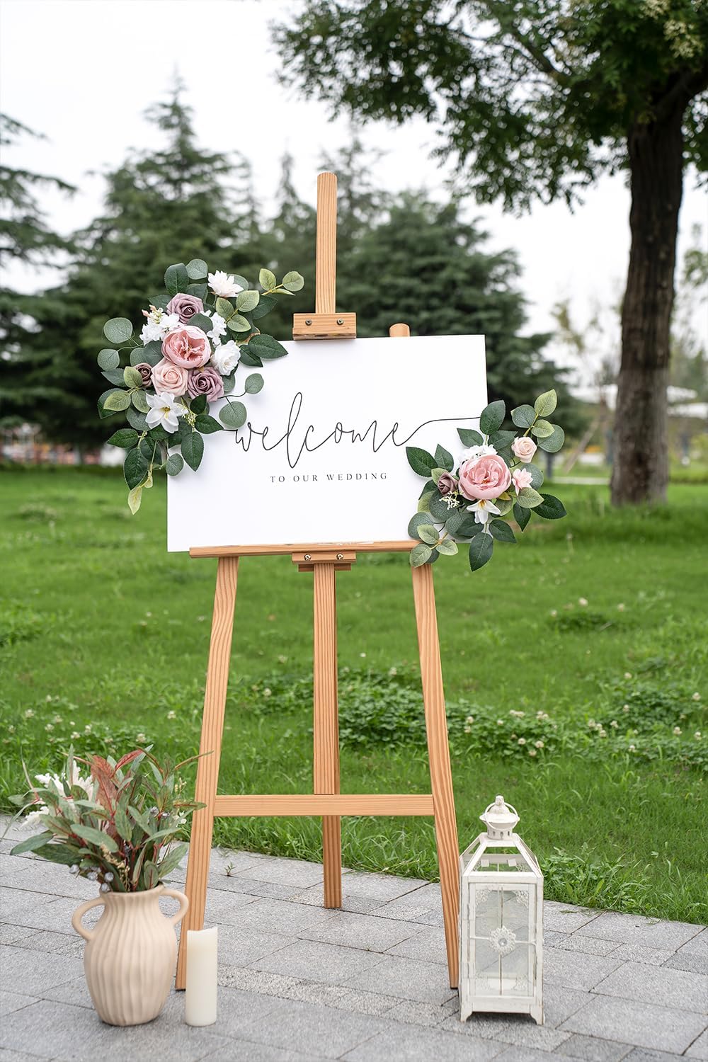 (Pack of 2 Artificial Flowers Decorations, Wedding Flowers, Wedding, Banquet, Party, Reception Entrance Welcome Sign and Background Decoration(White)