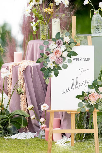 (Pack of 2 Artificial Flowers Decorations, Wedding Flowers, Wedding, Banquet, Party, Reception Entrance Welcome Sign and Background Decoration(White)