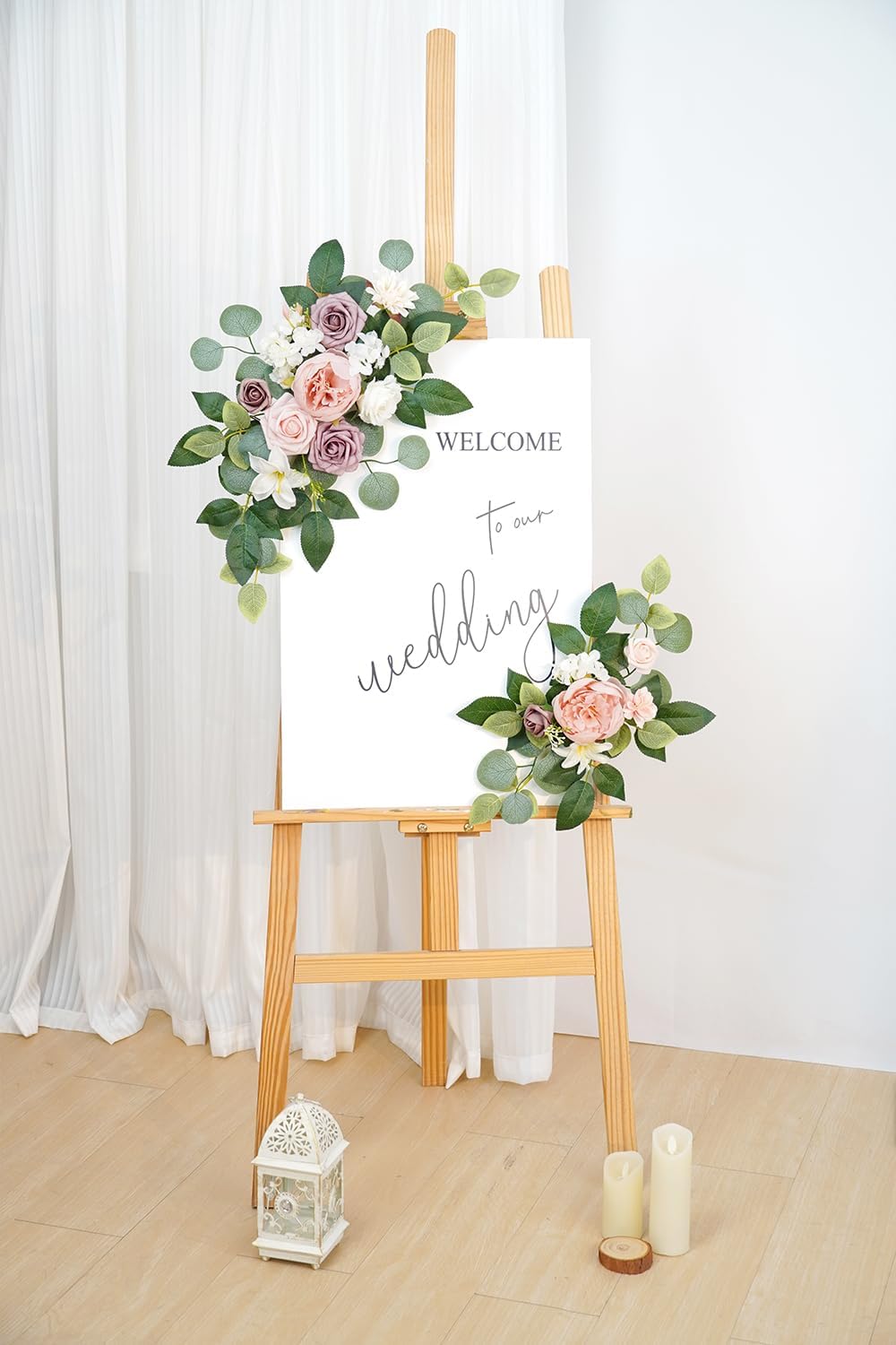 (Pack of 2 Artificial Flowers Decorations, Wedding Flowers, Wedding, Banquet, Party, Reception Entrance Welcome Sign and Background Decoration(White)
