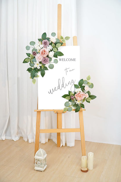 (Pack of 2 Artificial Flowers Decorations, Wedding Flowers, Wedding, Banquet, Party, Reception Entrance Welcome Sign and Background Decoration(White)