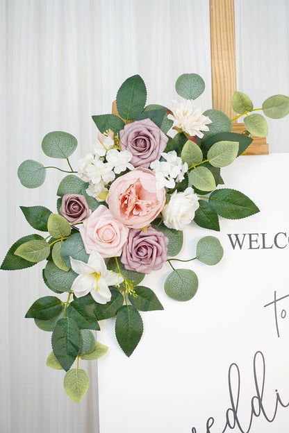 (Pack of 2 Artificial Flowers Decorations, Wedding Flowers, Wedding, Banquet, Party, Reception Entrance Welcome Sign and Background Decoration(White)