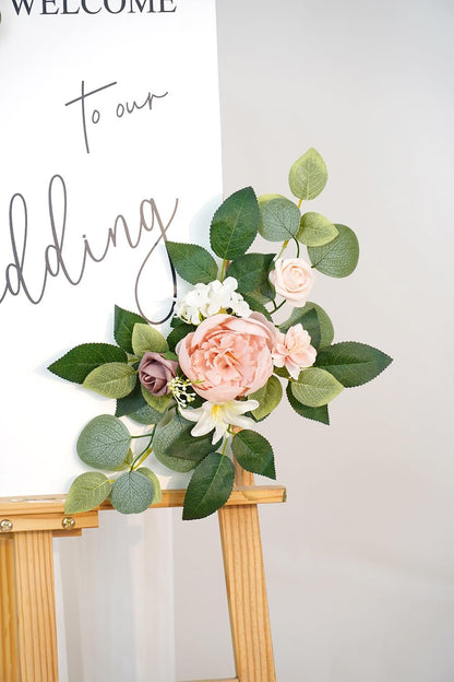 (Pack of 2 Artificial Flowers Decorations, Wedding Flowers, Wedding, Banquet, Party, Reception Entrance Welcome Sign and Background Decoration(White)