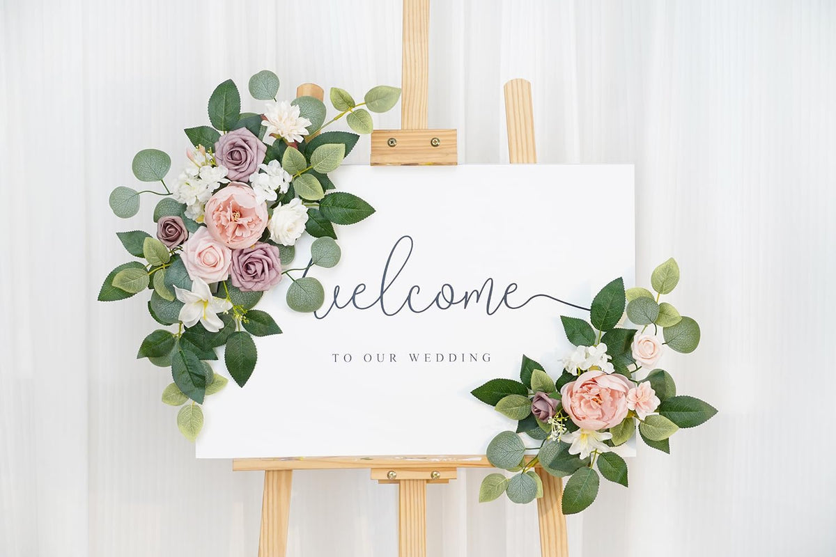 (Pack of 2 Artificial Flowers Decorations, Wedding Flowers, Wedding, Banquet, Party, Reception Entrance Welcome Sign and Background Decoration(White)
