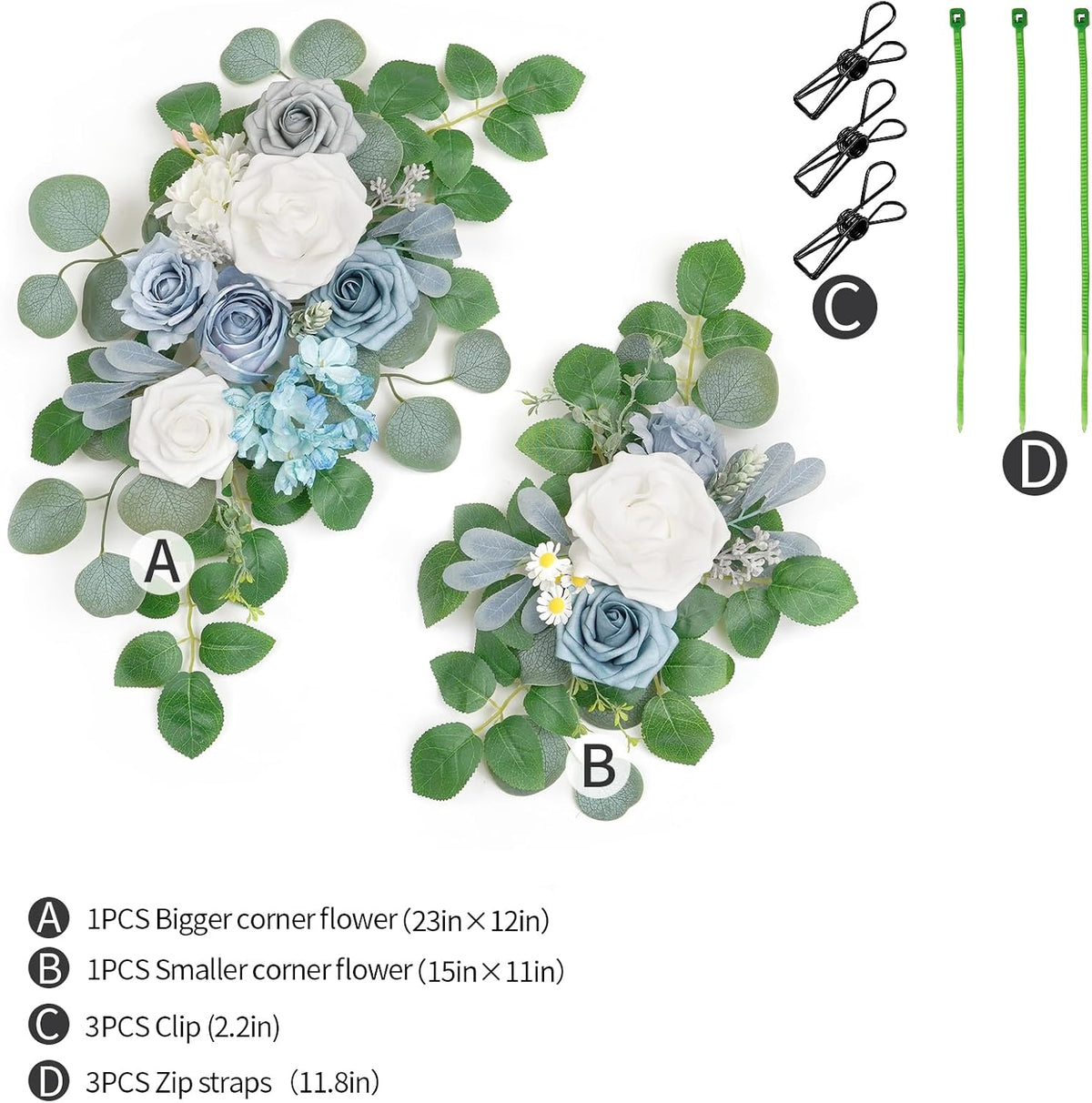 (Pack of 2 Artificial Flowers Decorations, Wedding Flowers, Wedding, Banquet, Party, Reception Entrance Welcome Sign and Background Decoration(White)