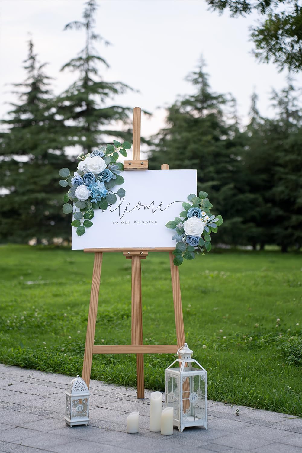 (Pack of 2 Artificial Flowers Decorations, Wedding Flowers, Wedding, Banquet, Party, Reception Entrance Welcome Sign and Background Decoration(White)