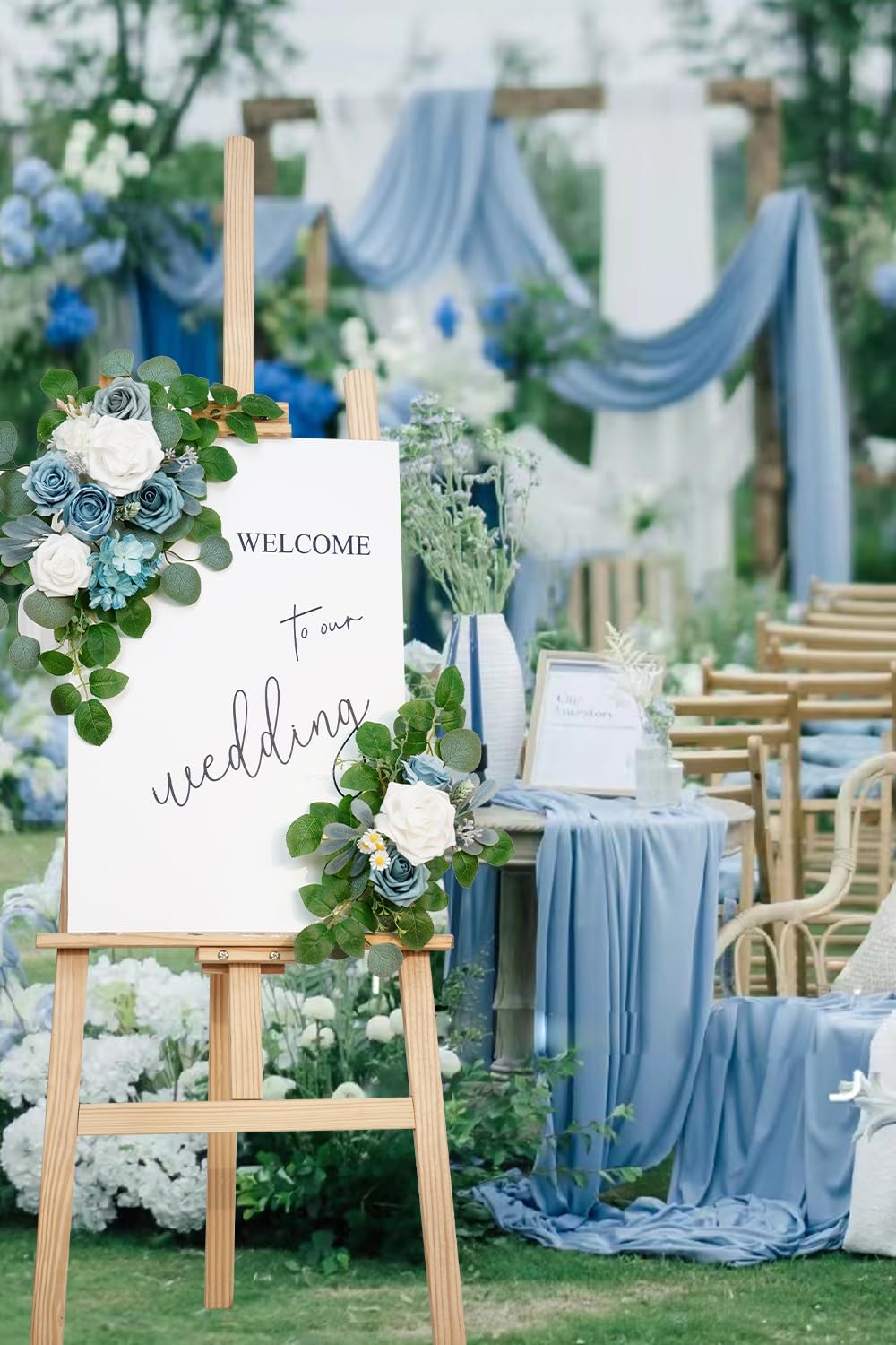 (Pack of 2 Artificial Flowers Decorations, Wedding Flowers, Wedding, Banquet, Party, Reception Entrance Welcome Sign and Background Decoration(White)