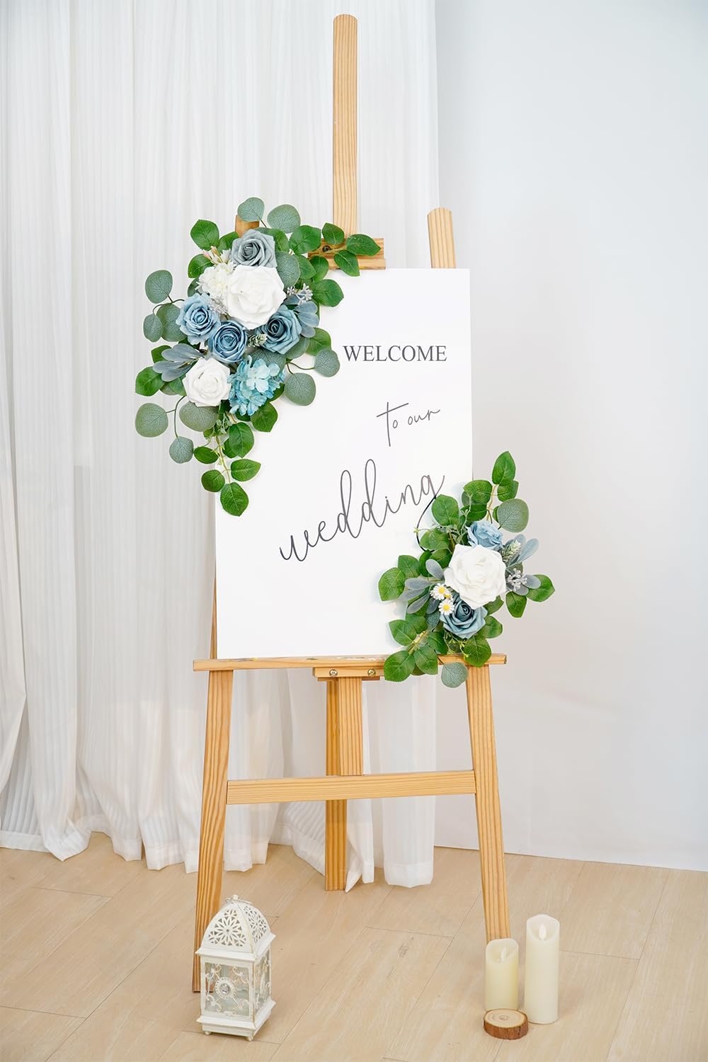 (Pack of 2 Artificial Flowers Decorations, Wedding Flowers, Wedding, Banquet, Party, Reception Entrance Welcome Sign and Background Decoration(White)