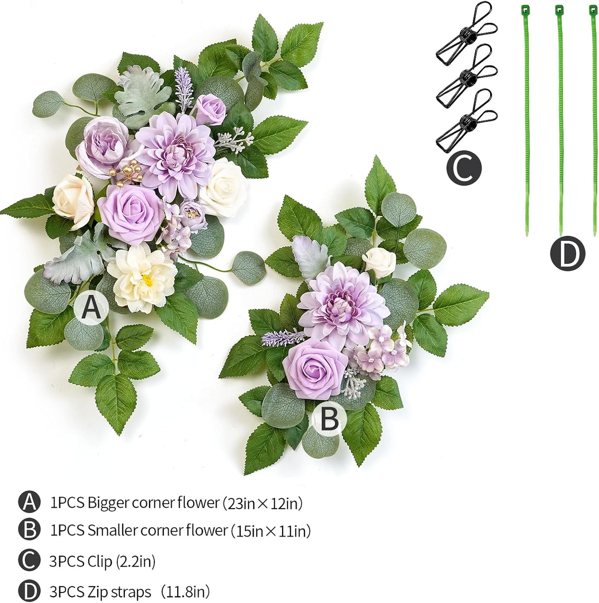 (Pack of 2 Artificial Flowers Decorations, Wedding Flowers, Wedding, Banquet, Party, Reception Entrance Welcome Sign and Background Decoration(White)