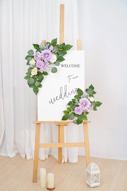 (Pack of 2 Artificial Flowers Decorations, Wedding Flowers, Wedding, Banquet, Party, Reception Entrance Welcome Sign and Background Decoration(White)