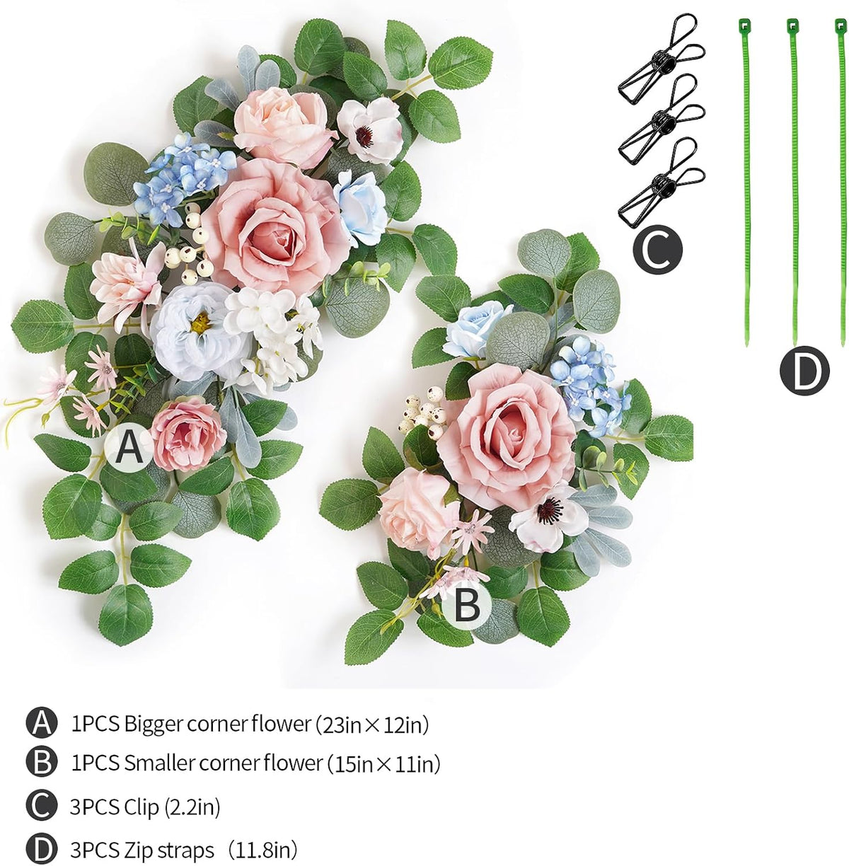 (Pack of 2 Artificial Flowers Decorations, Wedding Flowers, Wedding, Banquet, Party, Reception Entrance Welcome Sign and Background Decoration(White)