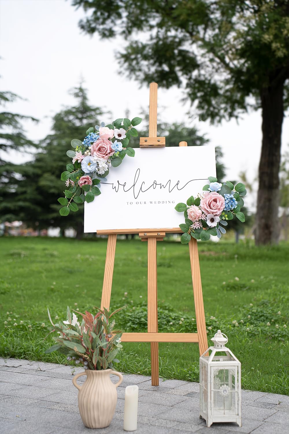 (Pack of 2 Artificial Flowers Decorations, Wedding Flowers, Wedding, Banquet, Party, Reception Entrance Welcome Sign and Background Decoration(White)