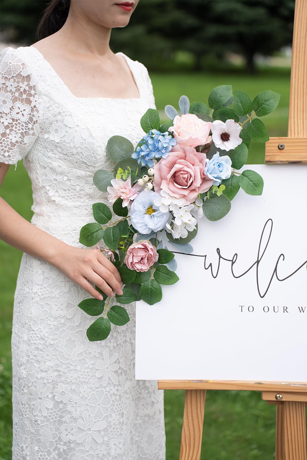 (Pack of 2 Artificial Flowers Decorations, Wedding Flowers, Wedding, Banquet, Party, Reception Entrance Welcome Sign and Background Decoration(White)