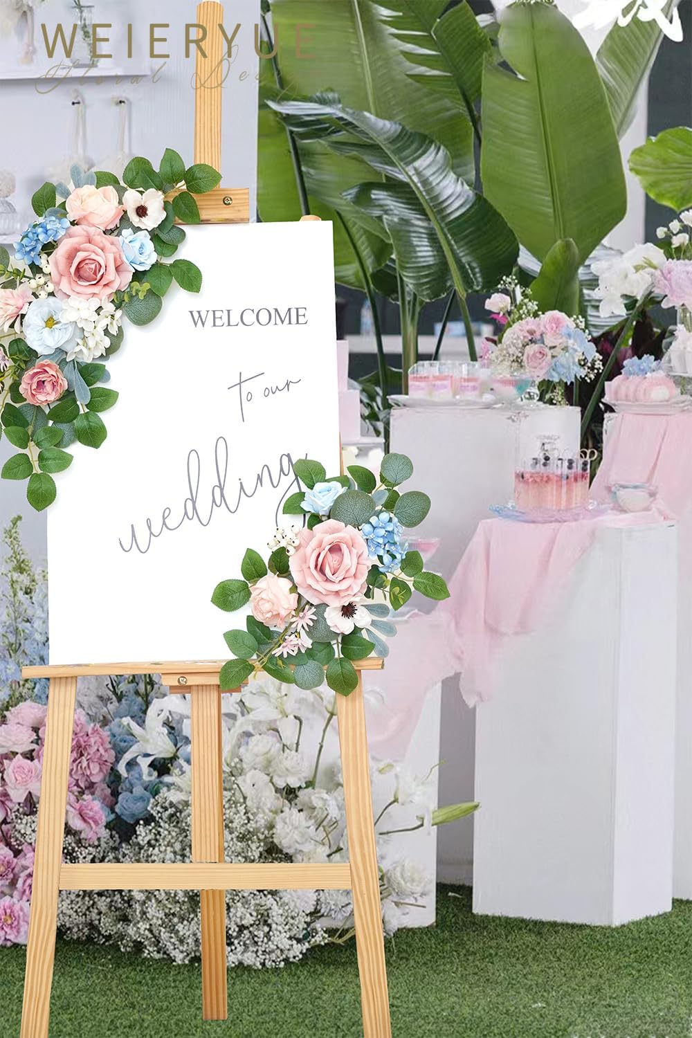 (Pack of 2 Artificial Flowers Decorations, Wedding Flowers, Wedding, Banquet, Party, Reception Entrance Welcome Sign and Background Decoration(White)