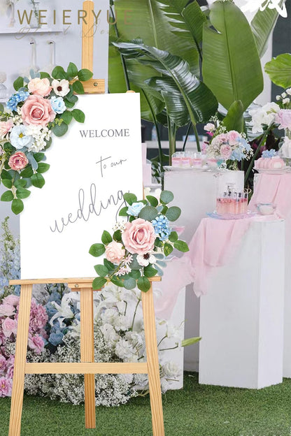 (Pack of 2 Artificial Flowers Decorations, Wedding Flowers, Wedding, Banquet, Party, Reception Entrance Welcome Sign and Background Decoration(White)