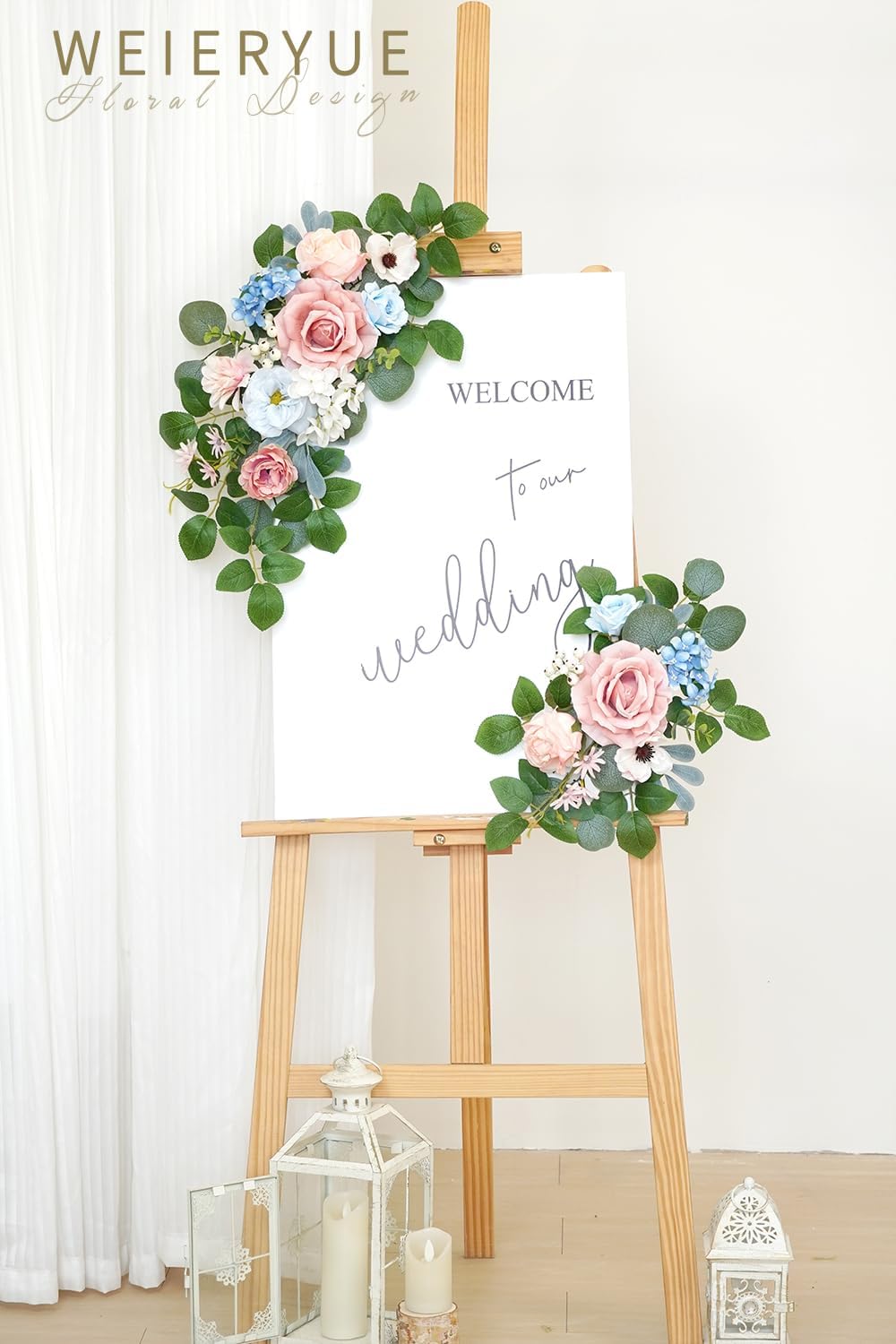 (Pack of 2 Artificial Flowers Decorations, Wedding Flowers, Wedding, Banquet, Party, Reception Entrance Welcome Sign and Background Decoration(White)