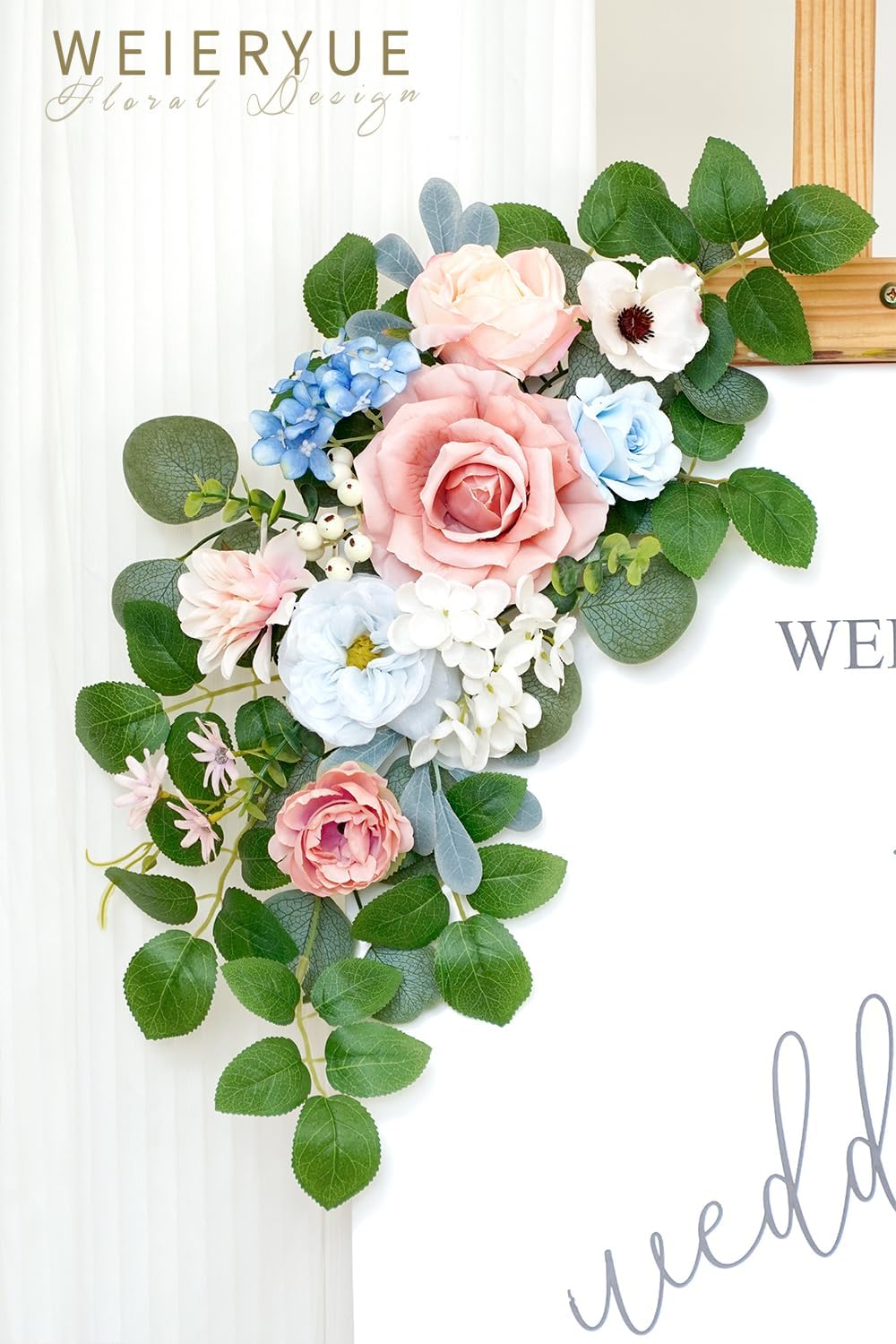 (Pack of 2 Artificial Flowers Decorations, Wedding Flowers, Wedding, Banquet, Party, Reception Entrance Welcome Sign and Background Decoration(White)