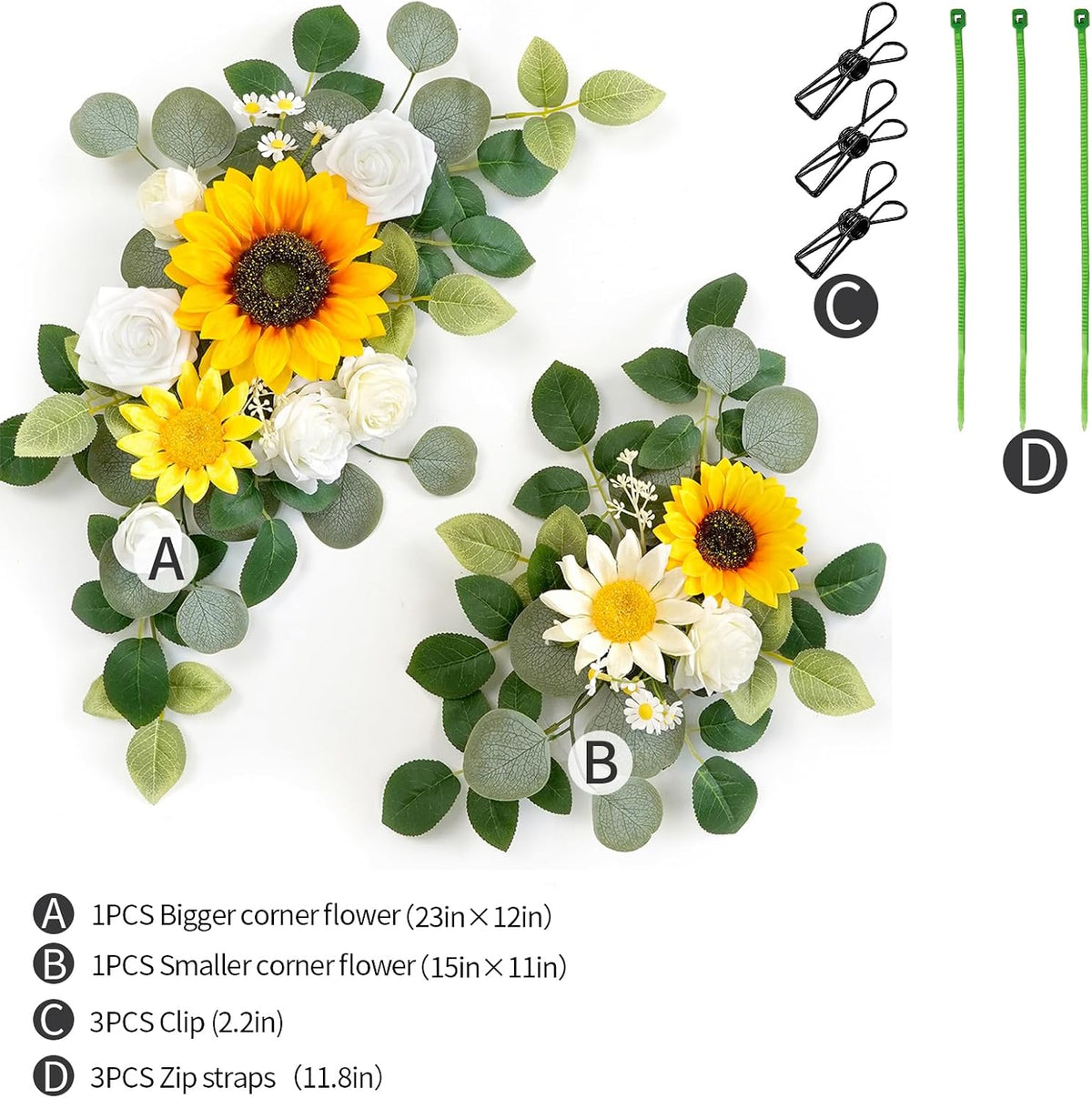 (Pack of 2 Artificial Flowers Decorations, Wedding Flowers, Wedding, Banquet, Party, Reception Entrance Welcome Sign and Background Decoration(White)