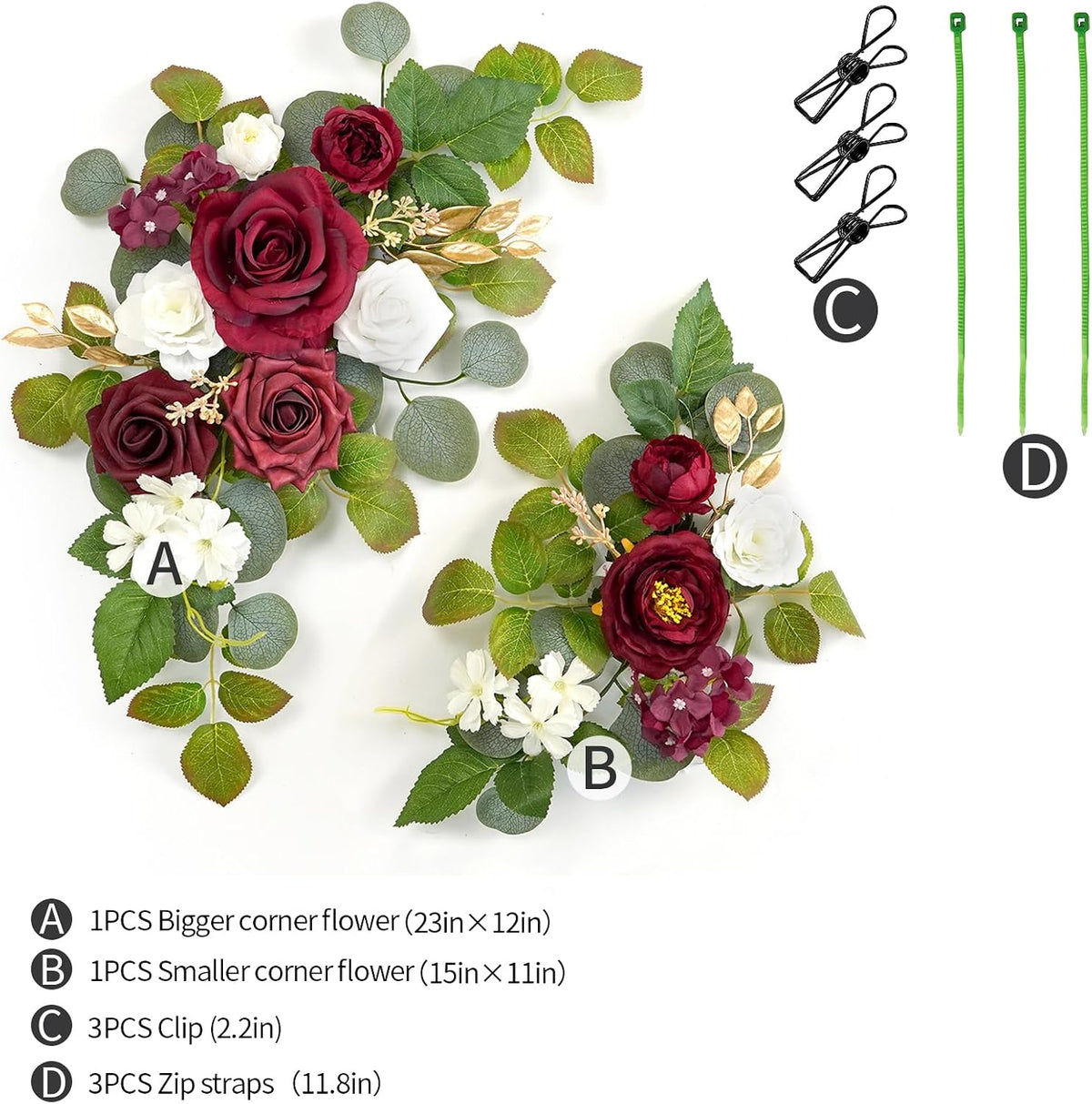 (Pack of 2 Artificial Flowers Decorations, Wedding Flowers, Wedding, Banquet, Party, Reception Entrance Welcome Sign and Background Decoration(White)