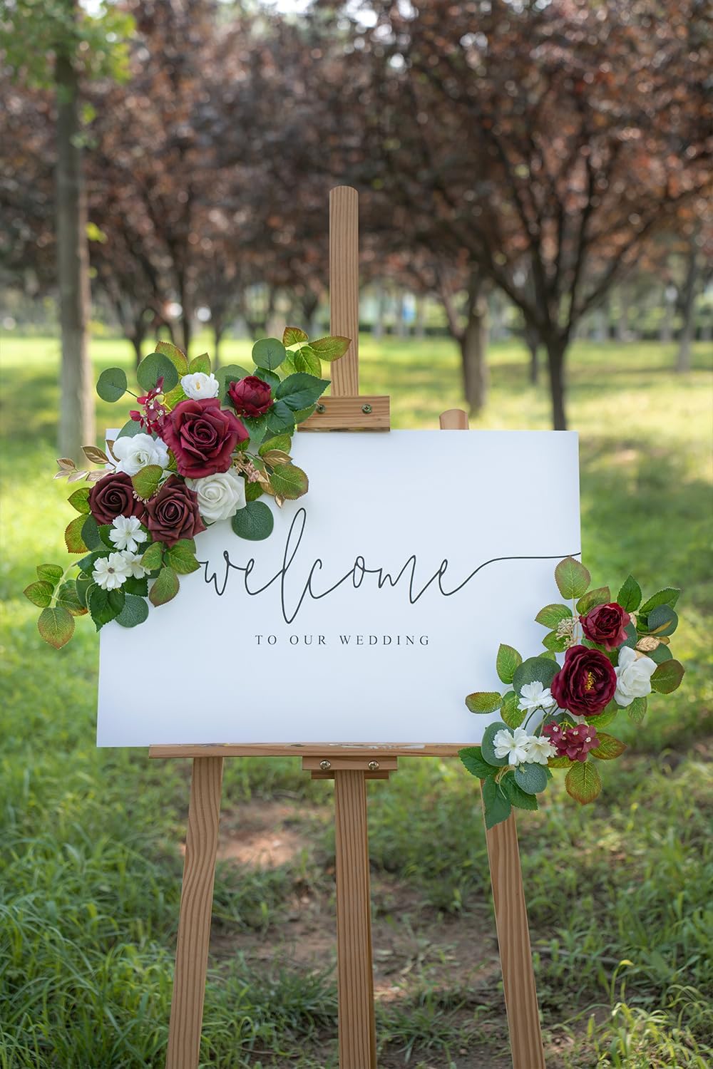 (Pack of 2 Artificial Flowers Decorations, Wedding Flowers, Wedding, Banquet, Party, Reception Entrance Welcome Sign and Background Decoration(White)