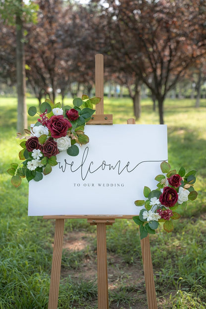 (Pack of 2 Artificial Flowers Decorations, Wedding Flowers, Wedding, Banquet, Party, Reception Entrance Welcome Sign and Background Decoration(White)