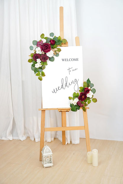 (Pack of 2 Artificial Flowers Decorations, Wedding Flowers, Wedding, Banquet, Party, Reception Entrance Welcome Sign and Background Decoration(White)