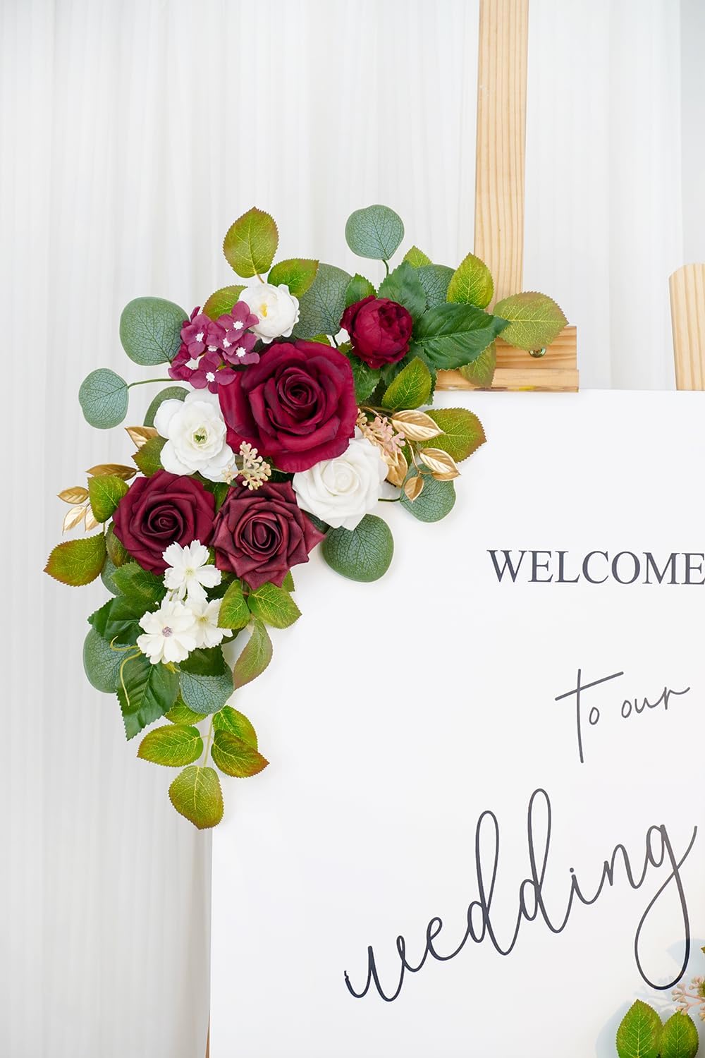 (Pack of 2 Artificial Flowers Decorations, Wedding Flowers, Wedding, Banquet, Party, Reception Entrance Welcome Sign and Background Decoration(White)