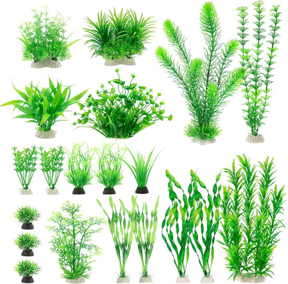 Aquarium Plants, 20 Pack Artificial Fish Tank Plants for Aquarium Decorations (Green)