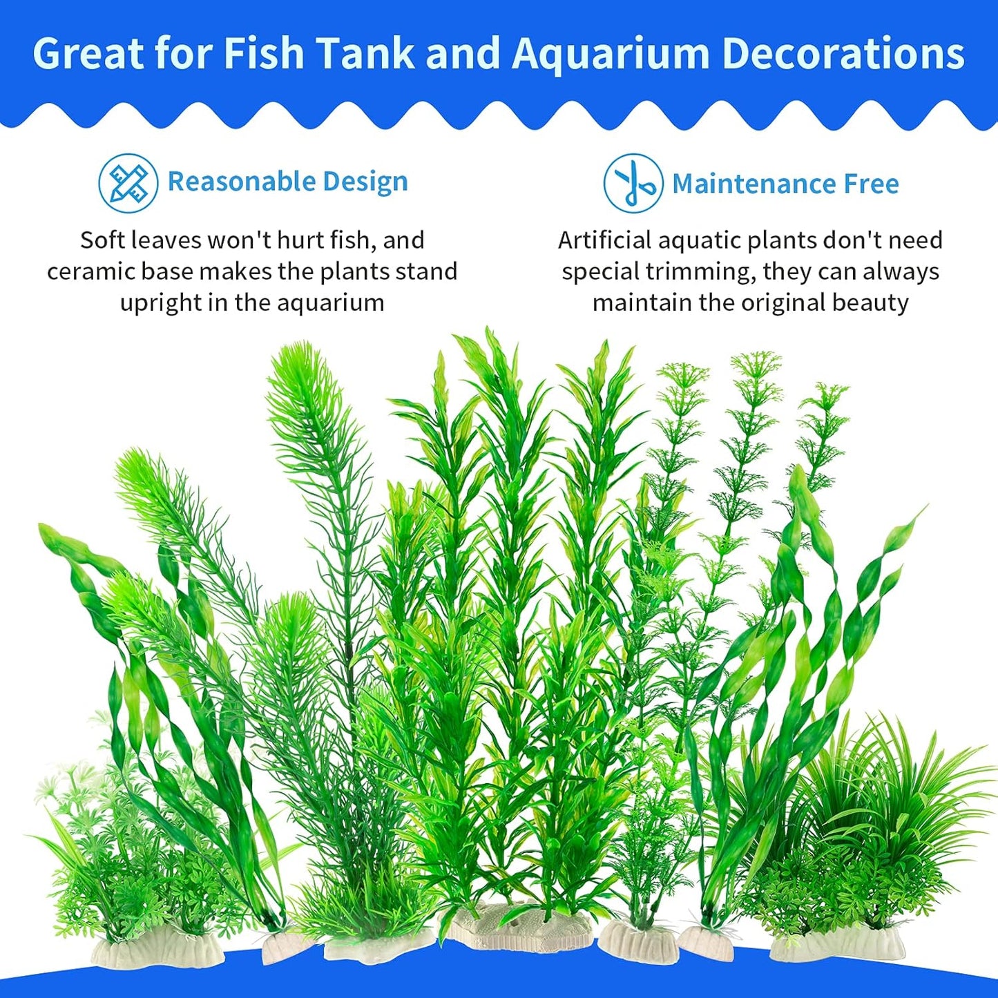 Aquarium Plants, 20 Pack Artificial Fish Tank Plants for Aquarium Decorations (Green)