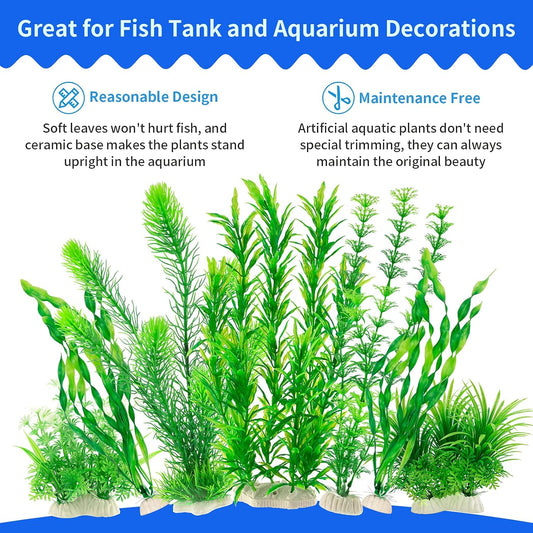 Aquarium Plants, 20 Pack Artificial Fish Tank Plants for Aquarium Decorations (Green)