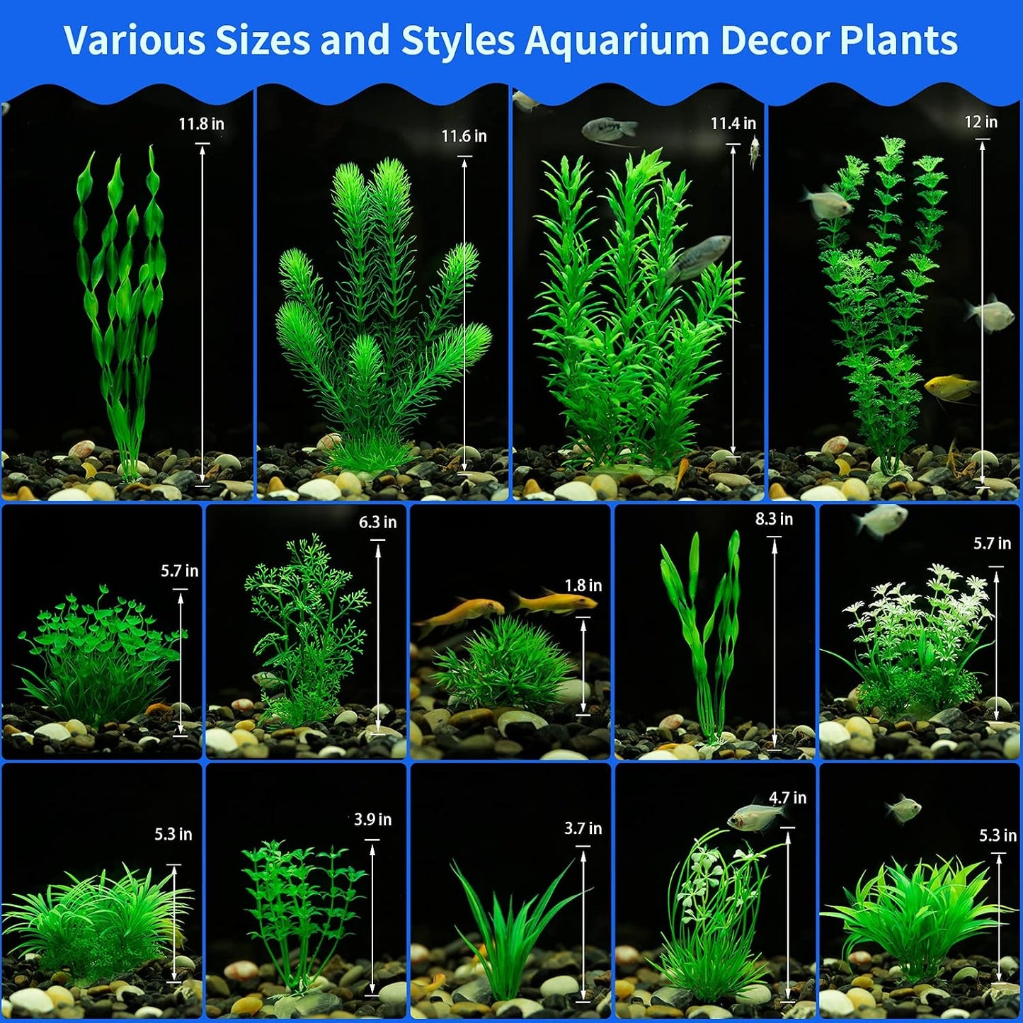 Aquarium Plants, 20 Pack Artificial Fish Tank Plants for Aquarium Decorations (Green)