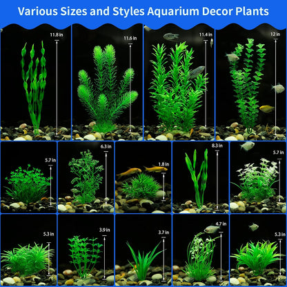 Aquarium Plants, 20 Pack Artificial Fish Tank Plants for Aquarium Decorations (Green)