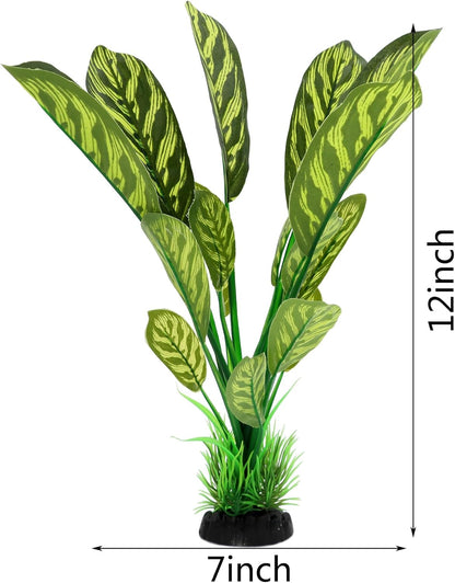 ALEGI Silk Aquarium Plants, 12 Inch Artificial Silk Plants Decorations for Fish Tank,Aquarium Décor Plastic Plants (Green, 2 Pack)