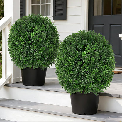 Artificial 28.7 Inches Cedar Topiary Trees with Ground Spike, 2 Pieces Fake Pine Shrubs Bushes, UV Resistant Faux Evergreen Cypress Tree Plants for Indoor Outdoor