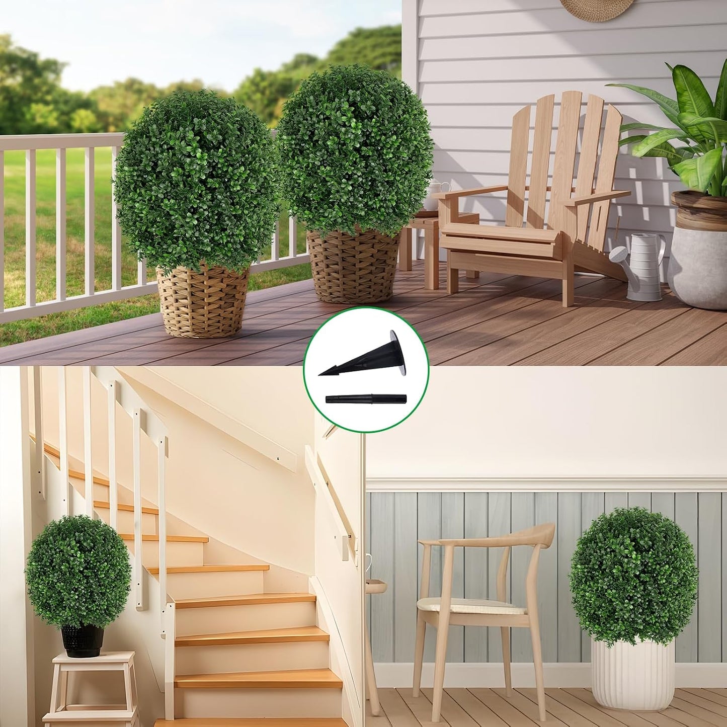 Artificial 28.7 Inches Cedar Topiary Trees with Ground Spike, 2 Pieces Fake Pine Shrubs Bushes, UV Resistant Faux Evergreen Cypress Tree Plants for Indoor Outdoor