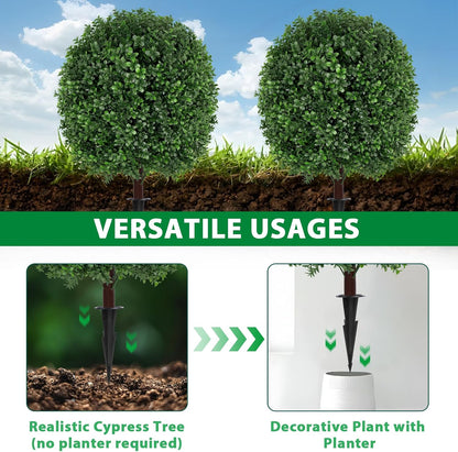 Artificial 28.7 Inches Cedar Topiary Trees with Ground Spike, 2 Pieces Fake Pine Shrubs Bushes, UV Resistant Faux Evergreen Cypress Tree Plants for Indoor Outdoor