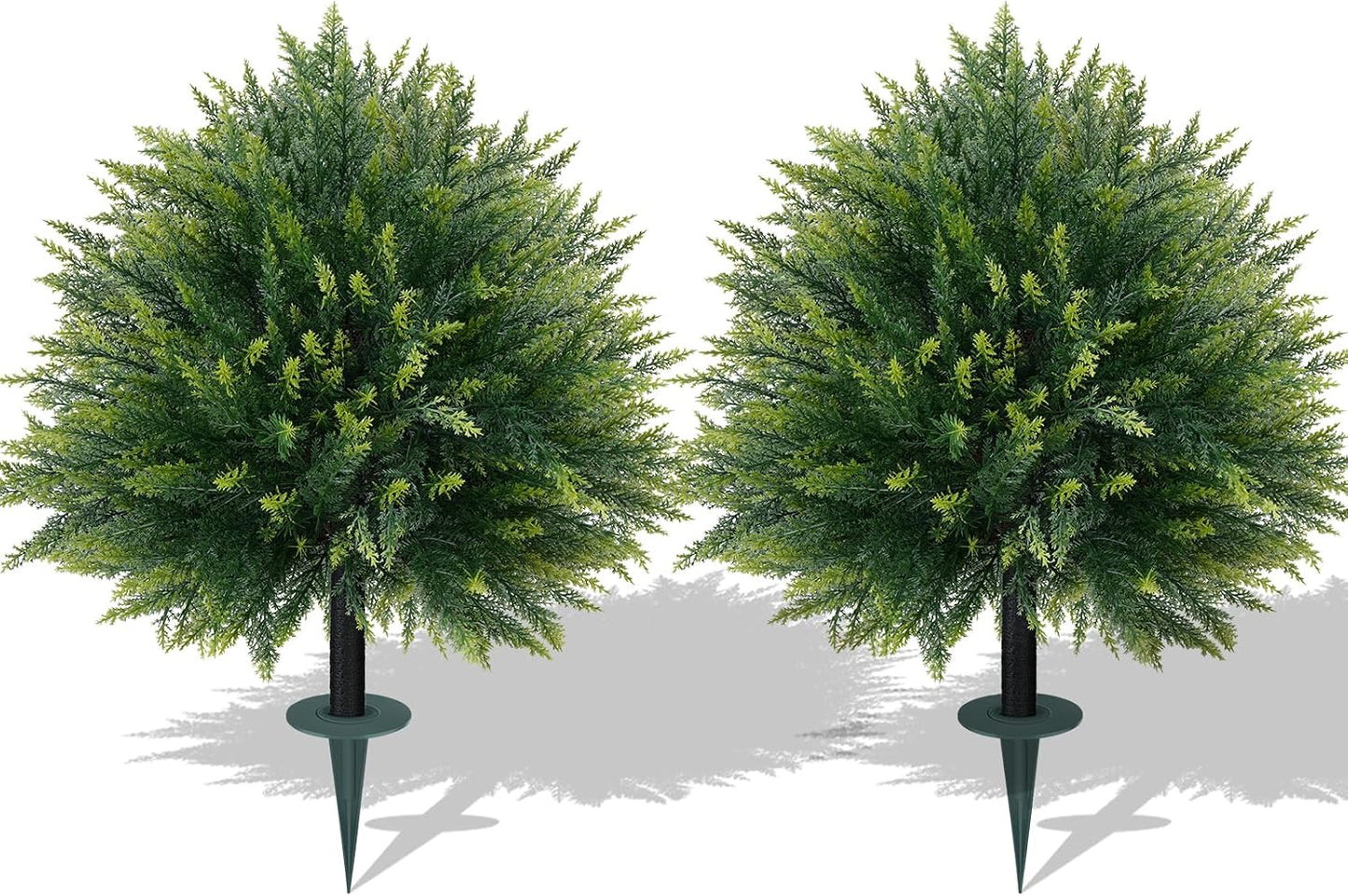 Artificial 28.7 Inches Cedar Topiary Trees with Ground Spike, 2 Pieces Fake Pine Shrubs Bushes, UV Resistant Faux Evergreen Cypress Tree Plants for Indoor Outdoor