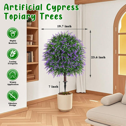 Artificial 28.7 Inches Cedar Topiary Trees with Ground Spike, 2 Pieces Fake Pine Shrubs Bushes, UV Resistant Faux Evergreen Cypress Tree Plants for Indoor Outdoor