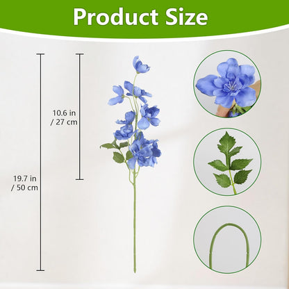 10PCS Dark Blue Delphinium Artificial Flowers 19.7'' Faux Snapdragon Flowers Silk Fake Larkspur Flowers with Stem for Wedding Party Floral Arrangement Home Decor (Dark Blue)